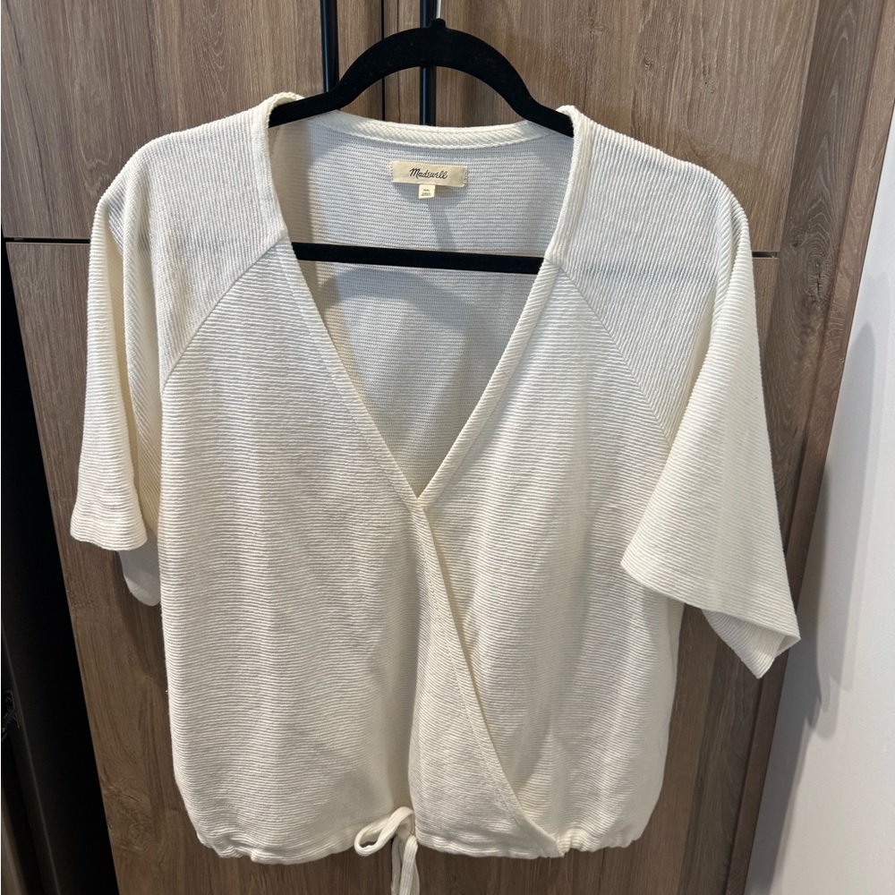 Madewell Cream Short Sleeve Wrap Top